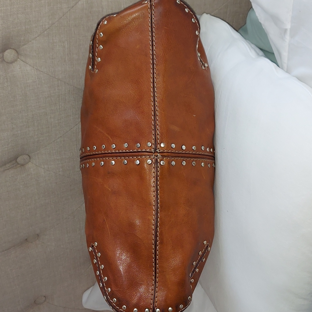 Michael Kors Cognac Astor Leather Stud-Accent Satchel Large - Picture 9 of 16